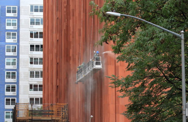 Washington Square Park Bobst Library being power washed