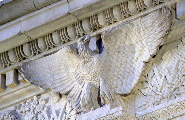 Washington Square Park arch eagle at night