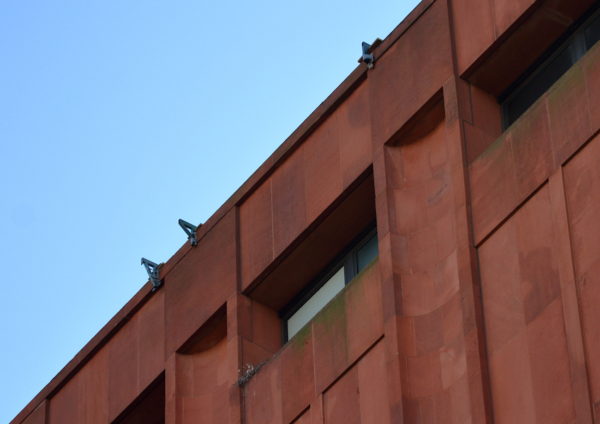 Scaffold supports above NYU Bobst Hawk nest