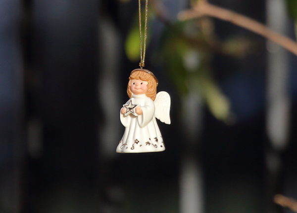 Angel Christmas ornament hanging from a Washington Square Park tree