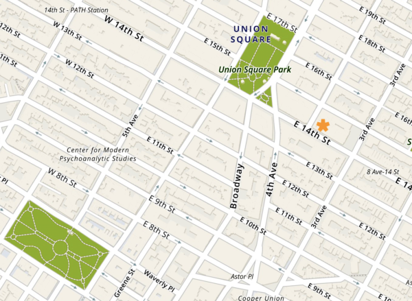 The Con Edison building in relation to Union and Washington Square Parks