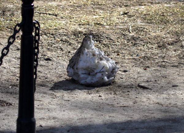 Washington Square Park snowman mostly melted